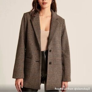 Women's Plaid Wool Blend Blazer Jacket